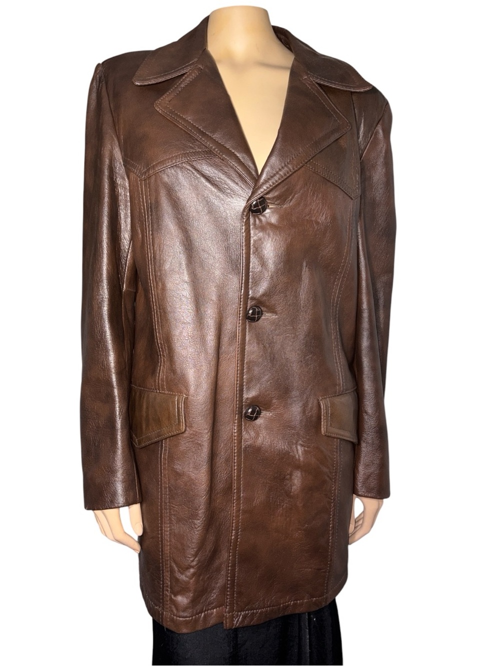 Rice Sportswear Women’s Brown Leather Long Coat Classic Tailor style